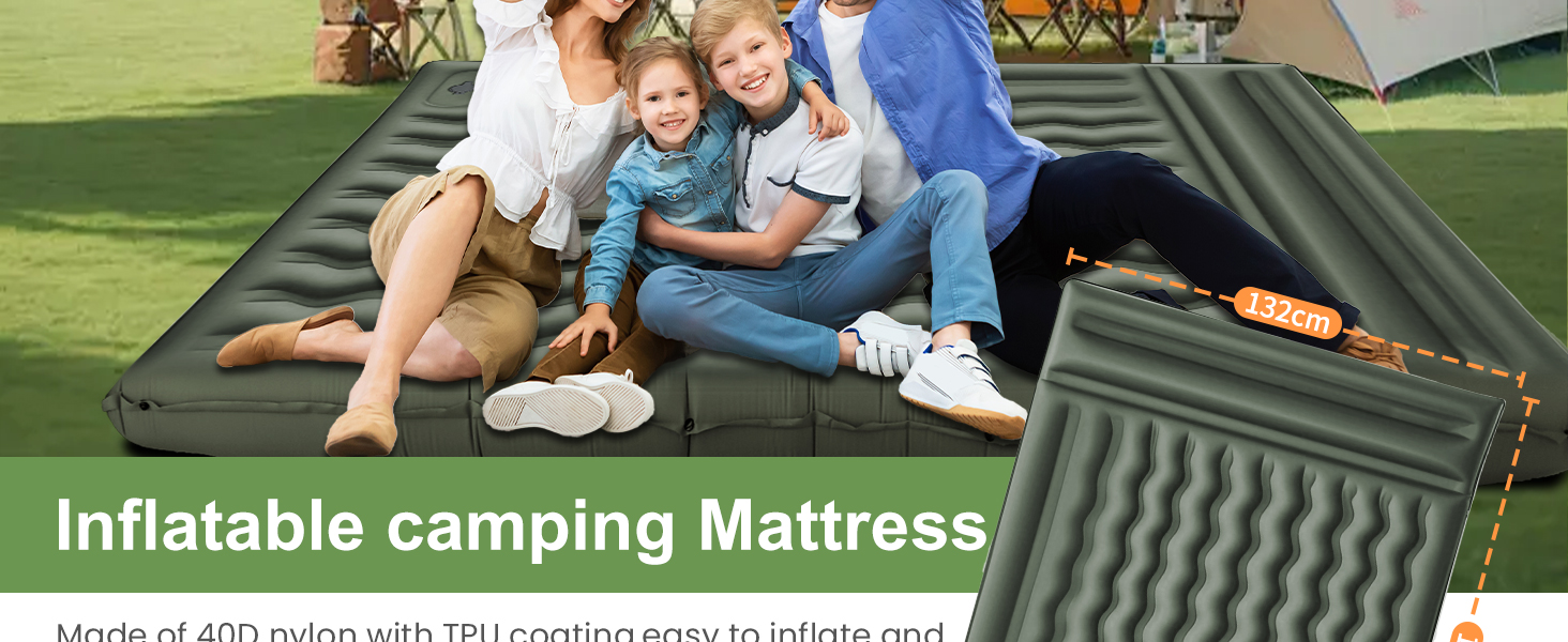 Airminti Self-Inflating Camping Mat - 12cm Thick, Lightweight Air Mattress with Foot Pump & Pillow - Outdoor Sleeping Pad for Camping, Trekking, Beach & Festival - Compact, Army Green (2 Person)