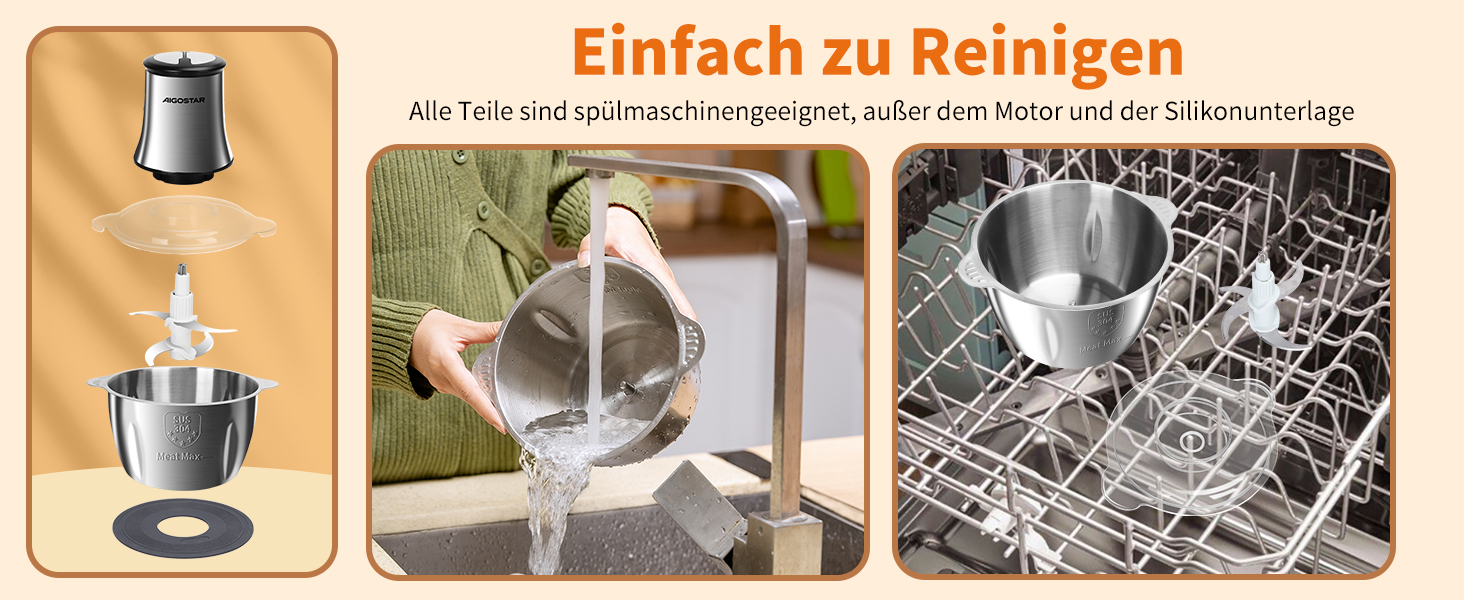 Електричний подрібнювач Aigostar Flor 500W з нержавіючою чашею 1.8L та 4-ма лезами, 2 швидкості для м'яса, овочів та горіхів