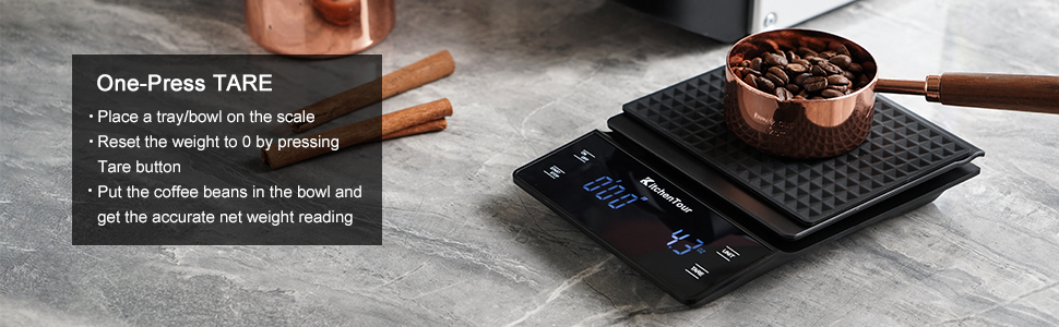 Ваги для кави KitchenTour з таймером, 3 кг/0,1 г, висока точність, Pour Over, Drip, Espresso, LCD-дисплей, батареї в комплекті