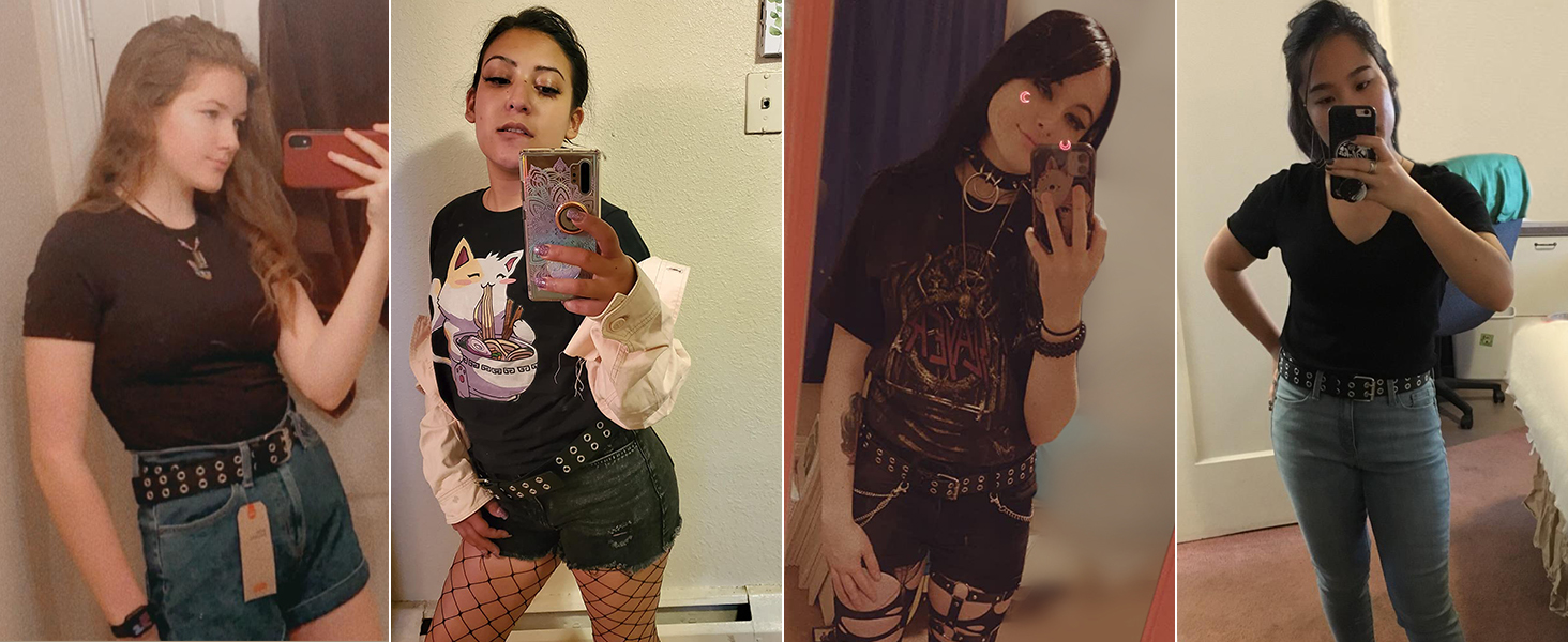 Ремень JasGood Punk унісекс, подвійні отвори, стиль косплей, хіп-хоп, рок, готика, чорно-білий, 105 см