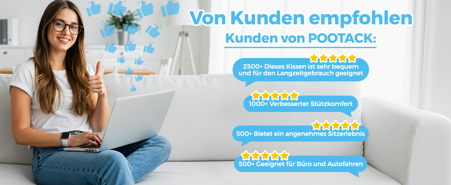 Подушка для офісного крісла POOTACK з піни Memory Foam, синя: для офісу, авто, дому, з ручкою, антиковзка