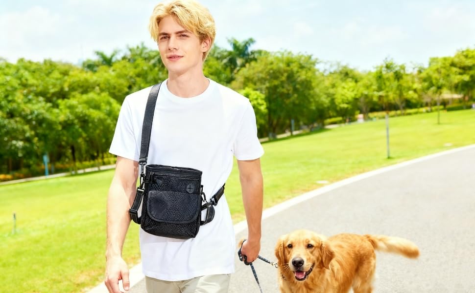 Водонепроникна сумка для ласощів для собак Hanwell з інтегрованим дозатором пакетів для екскрементів, сумка для дресирування собак на стегні та на плечі, чорна