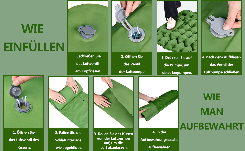 Надувний килимок для кемпінгу Isomatte - самонадувний, 9 см, для авто, намету, трекінгу, пляжу (зелений)