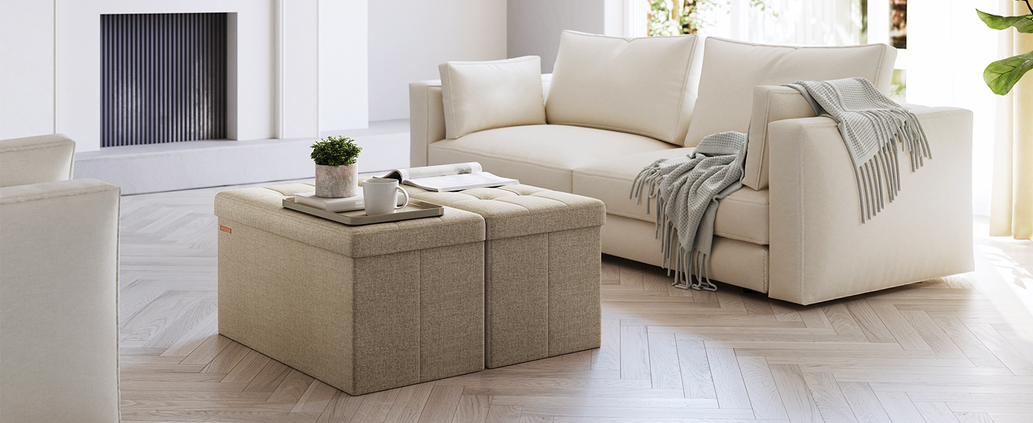 Складаний пуф SONGMICS з місцем для зберігання, 76×38×38 см, до 300 кг, для вітальні, спальні, коридору, камелевий