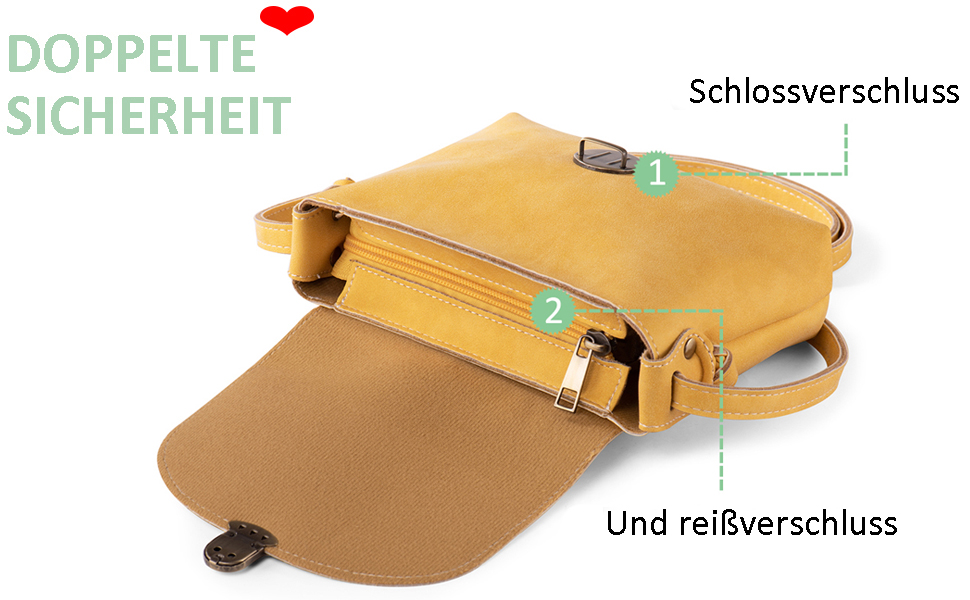 Жовта сумка через плече жіноча Kleine Umhängetasche з замком, екошкіра, компактна кросбоді для дівчаток та жінок
