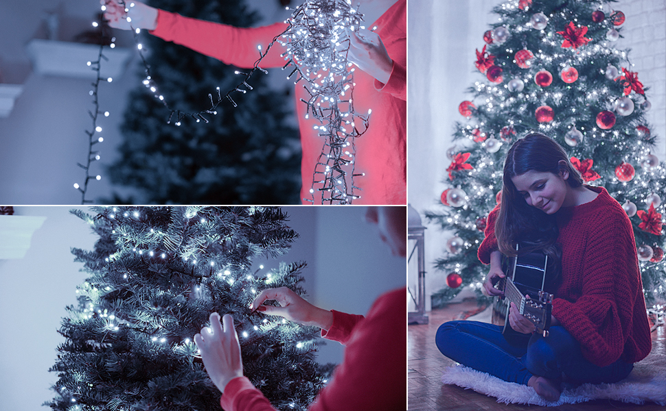 Льо́мка́ гірля́нда 100 LED, білий колір, для зовнішнього використання, вологостійка, 8 режимів, з пультом дистанційного керування та таймером. Підходить для декорування вечірок, свят, садів, балконів, ялинок. 1000 LED.