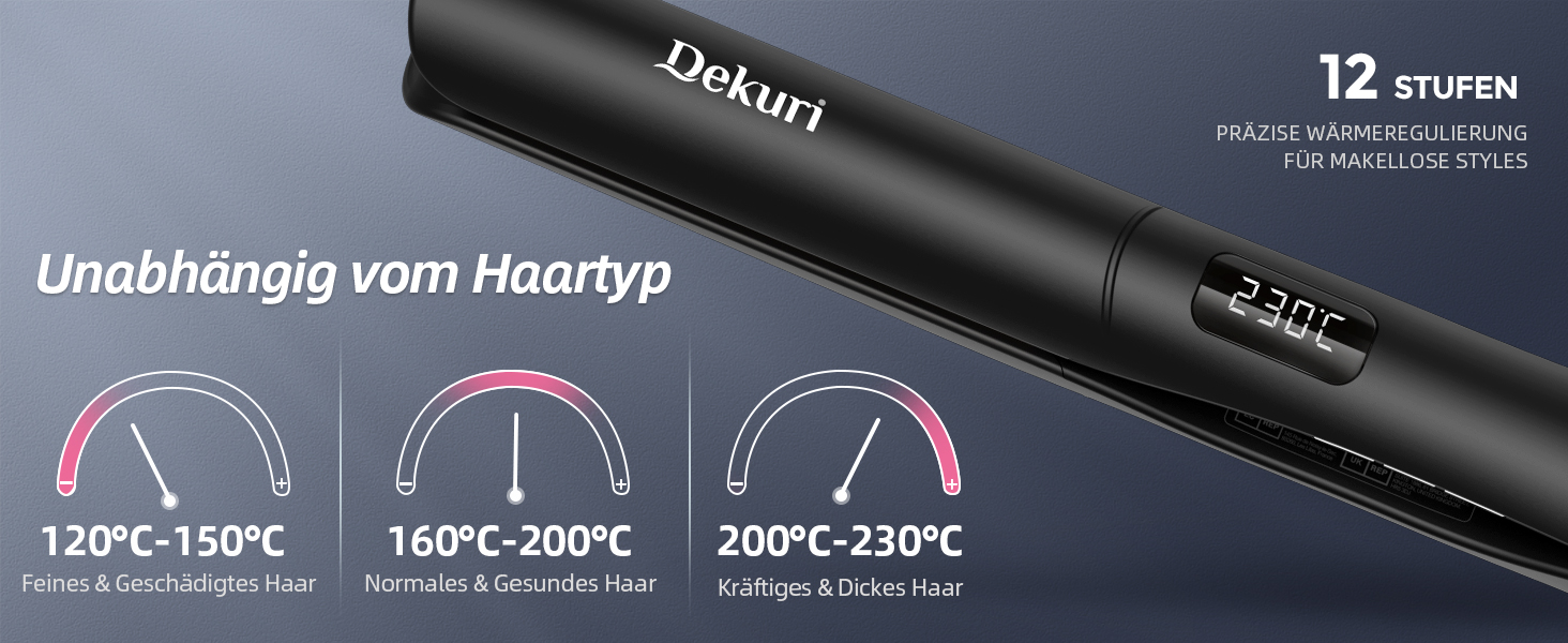 Dekuri 42mm Ceramic Hair Straightener - Water-Based Plates, Pink/Black - Adjustable 120°C-230°C