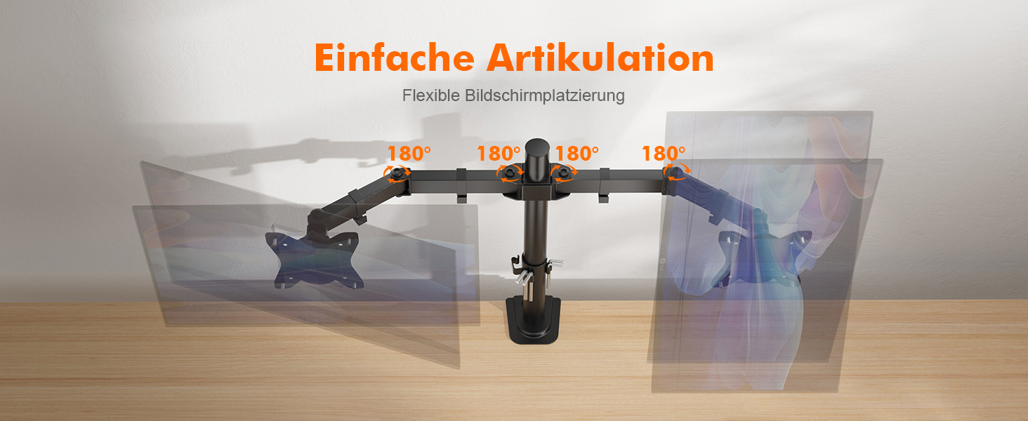 Кріплення для монітора GRIFEMA на 2 монітори, 13-27 дюймів, регульоване, поворотне, нахильне, VESA 75/100mm, GB2001A-2
