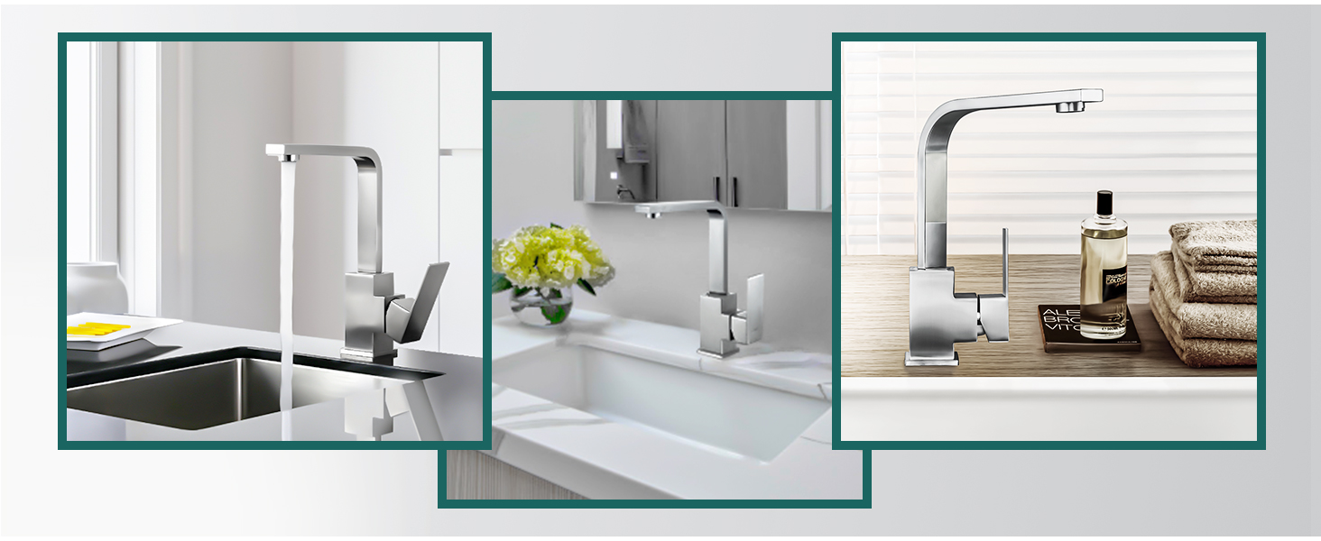 Кран кухонний поворотний 360°, з нержавіючої сталі, для кухні, автодому, ванної кімнати (хром)