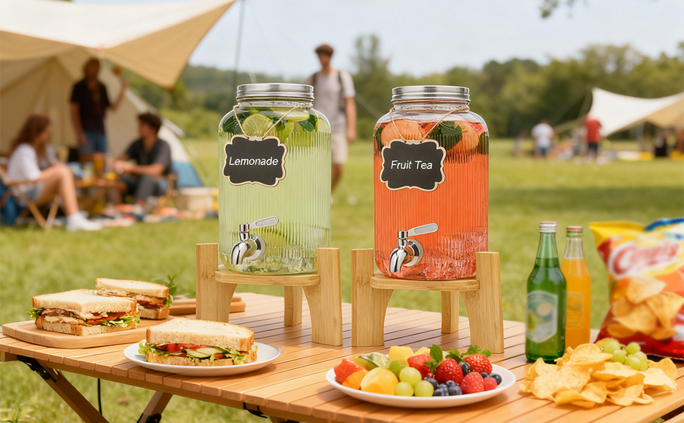 Скляний диспенсер для напоїв 4L (2 шт) зі штангером та нержавіючим краном - для вечірок, коктейлів, соків, води