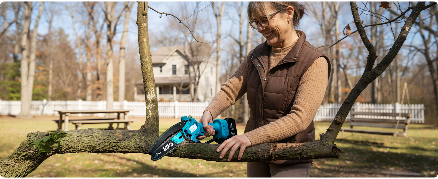 Акумуляторна міні-пила SEESII 6 дюймів (8000mAh) з автоматичною подачею мастила та запасним ланцюгом | Пила для саду, гілок та дрібного дерева