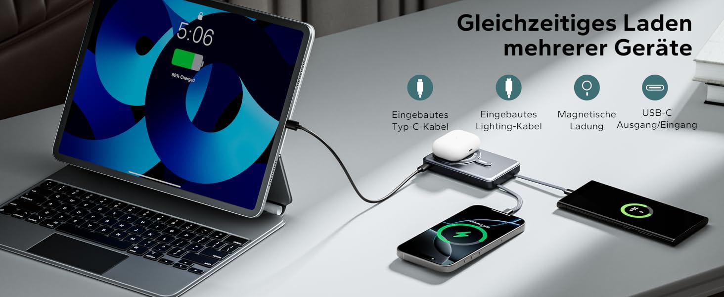 Power Bank Magsafe 10000mAh з USB-C, 20W PD, бездротова зарядка для iPhone, Apple Watch, AirPods (Чорний)