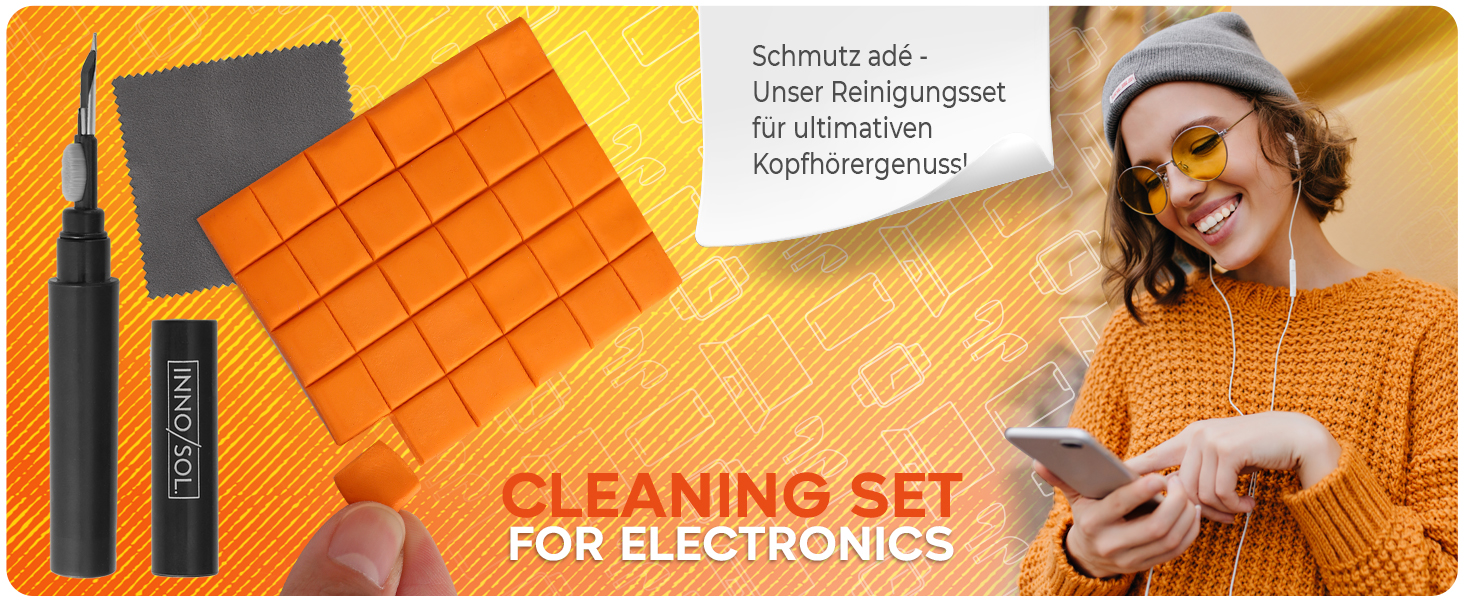 Набір для чищення AirPods, смартфона, камери та іншого: комплект для iPhone, клейка маса, очищувач для роз'ємів, мікрофібра, USB-C