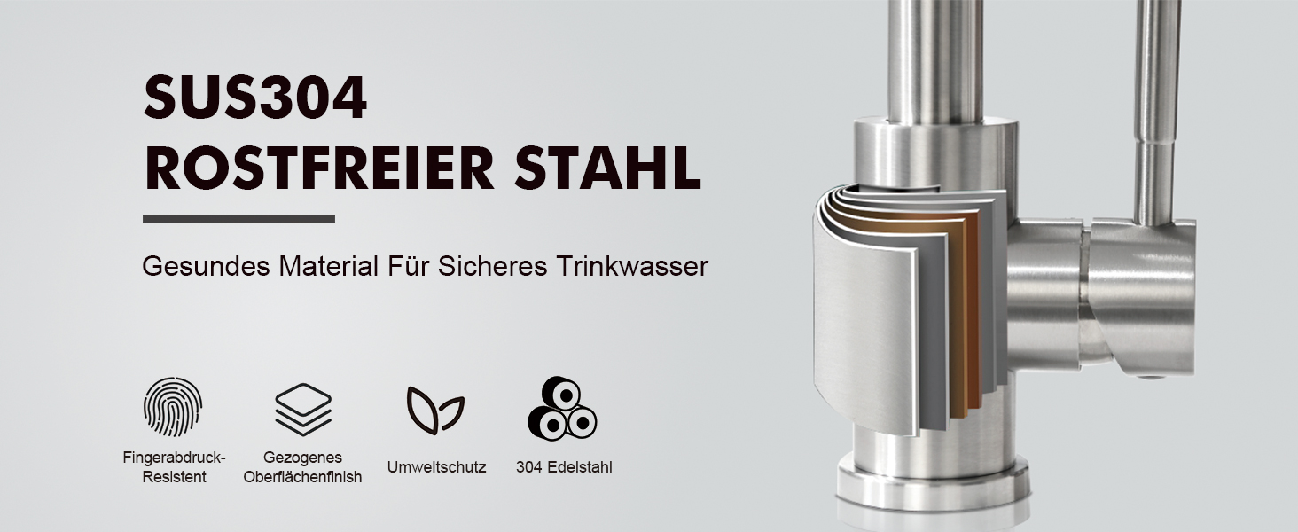 Змішувач кухонний GRIFEMA з високим вигином, поворотний 360°, з двома струменями, з нержавіючої сталі, сірий, енергоклас A+ (без душа)