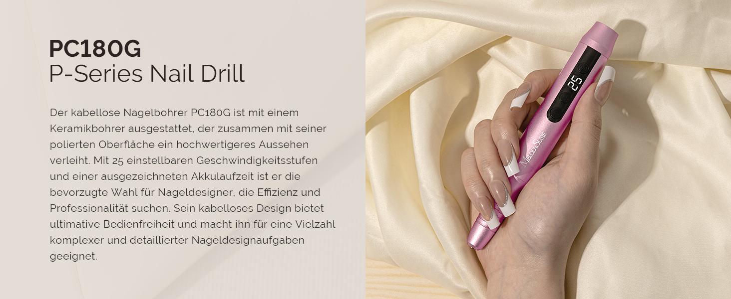 Електричний фрезер для нігтів MelodySusie PC180G Rose: професійний набір для манікюру та педикюру з LED-дисплеєм та 25 швидкостями