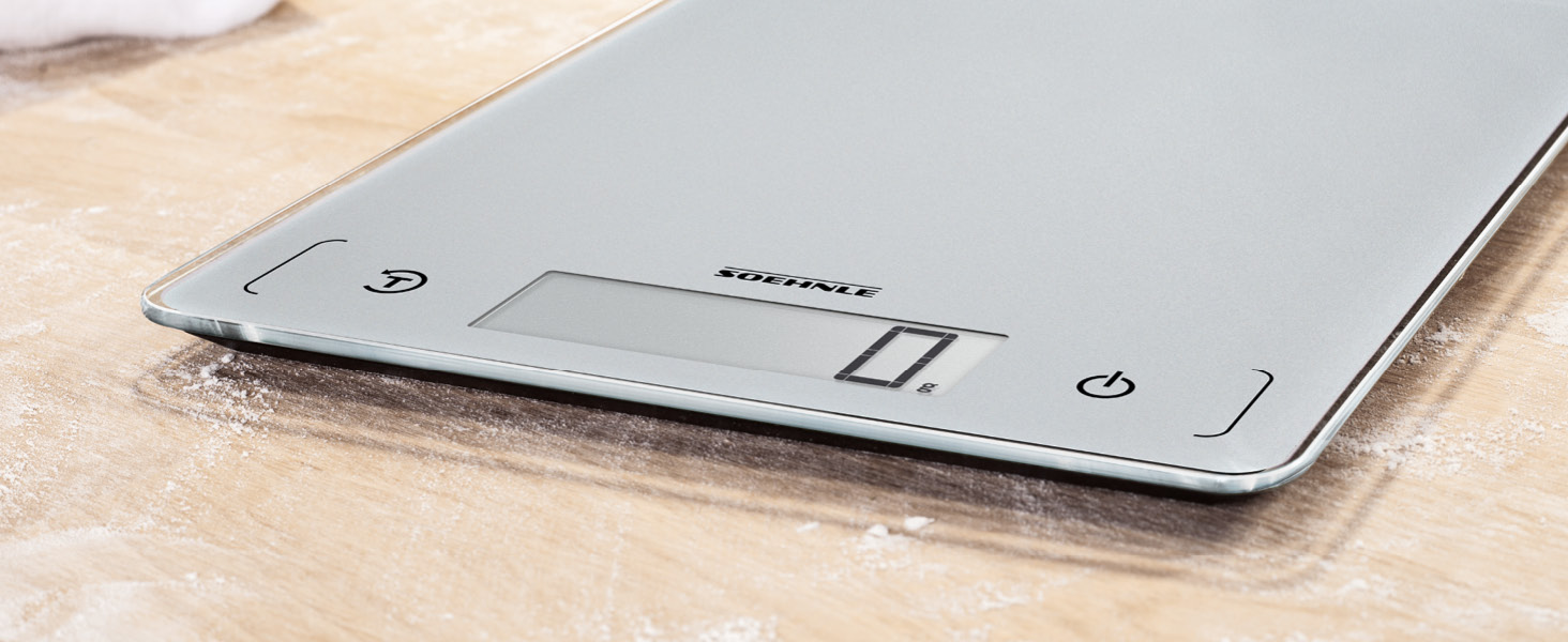 Кухонні ваги Soehnle Page Comfort 300 slim, цифрові, срібні, до 10 кг, точність 1 г, сенсорне управління, з батарейками, ультратонкий дизайн