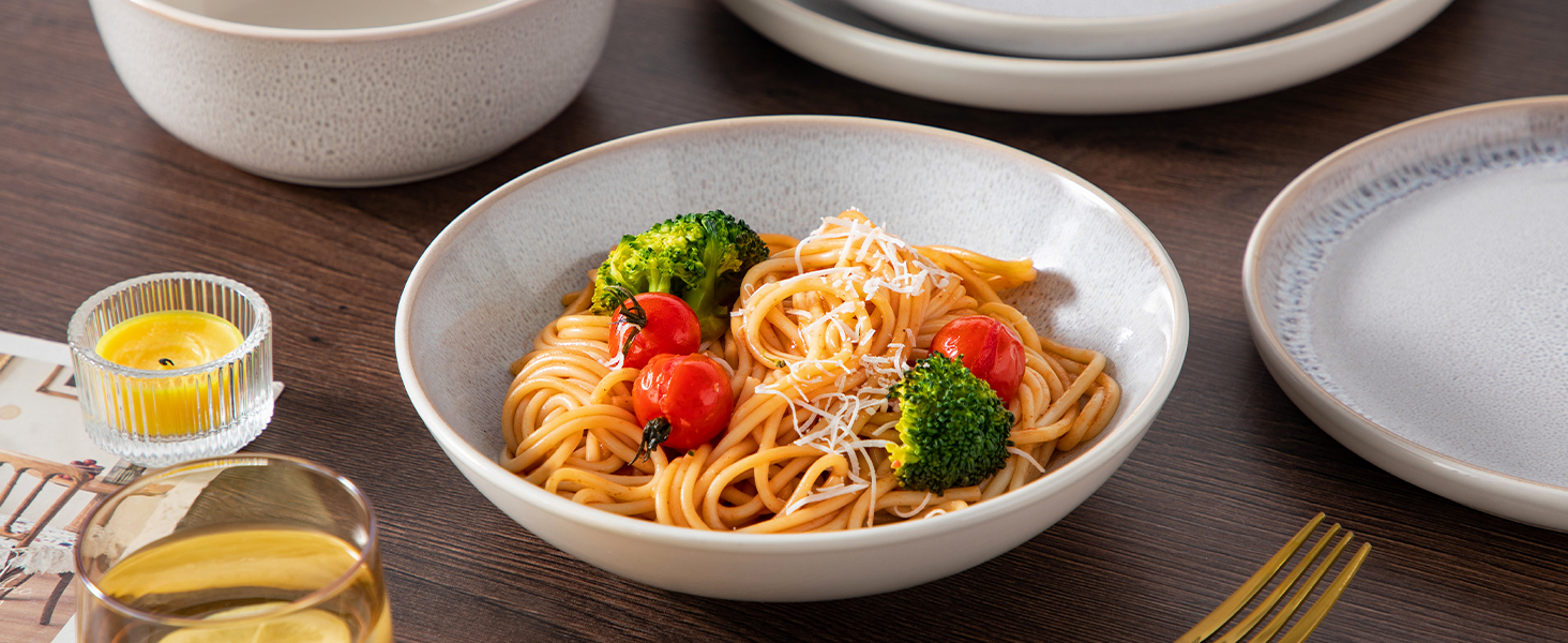 Набір посуду на 6 осіб vancasso SNOW, 24 елементи: тарілки, супові тарілки, миски, салатники, бежевий, для посудомийної машини, для мікрохвильової печі