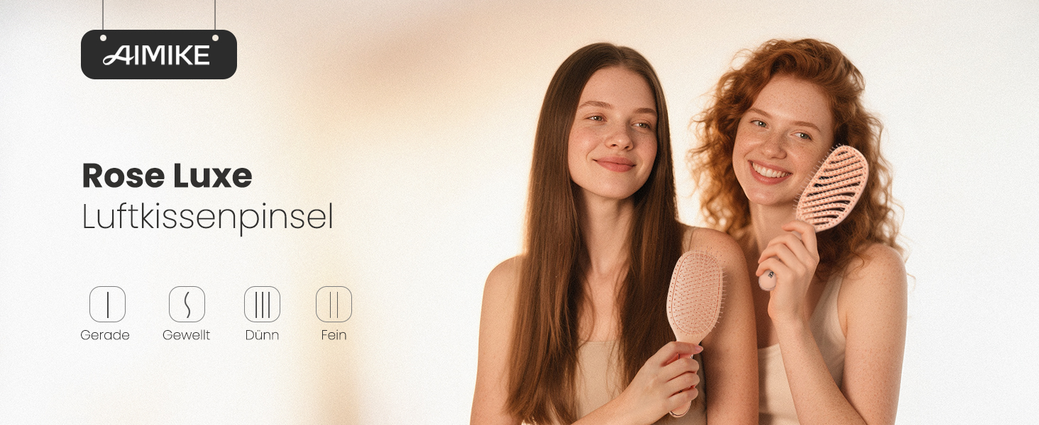 AIMIKE Rose Luxe Щітка для розчісування волосся без болю, з вентиляцією та ультрам'якими гнучкими щетинками FlexGlide, легко видаляє ковтуни, для мокрого та сухого волосся, для жінок, дівчаток та дітей (Рожева, з повітряною подушкою)