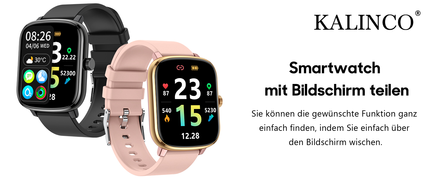 Смарт-годинник KALINCO для дітей та чоловіків, 1.69” з моніторингом серцевого ритму, сну, крокоміра та сповіщеннями про дзвінки/повідомлення. Чорний