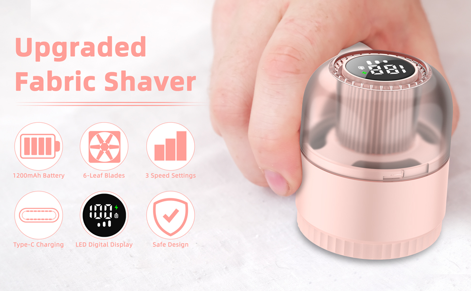 Електричний видалення пілінгу для одягу - портативний збриювач для одягу з 3 швидкостями, 6 лез, LED дисплеєм, рожевий