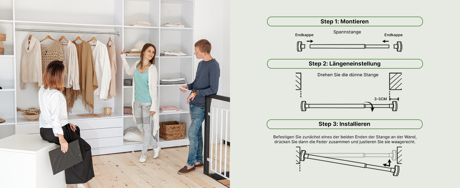 Штанга для душу без свердління 90-160 см, срібна, Ø 25 мм, телескопічна – для ванни, душу та перегородки, 1 шт.