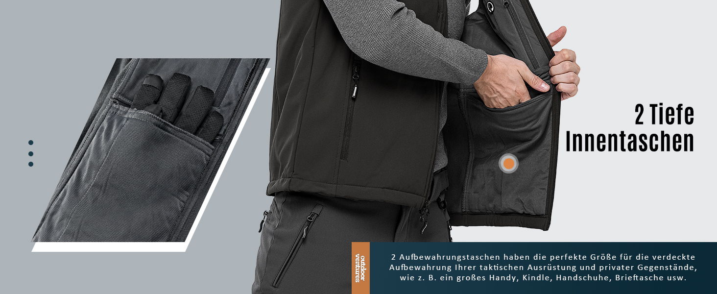 Чоловіча софтшеллова жилетка Outdoor Ventures, чорна, водонепроникна, вітронепроникна, спортивна, з декількома кишенями