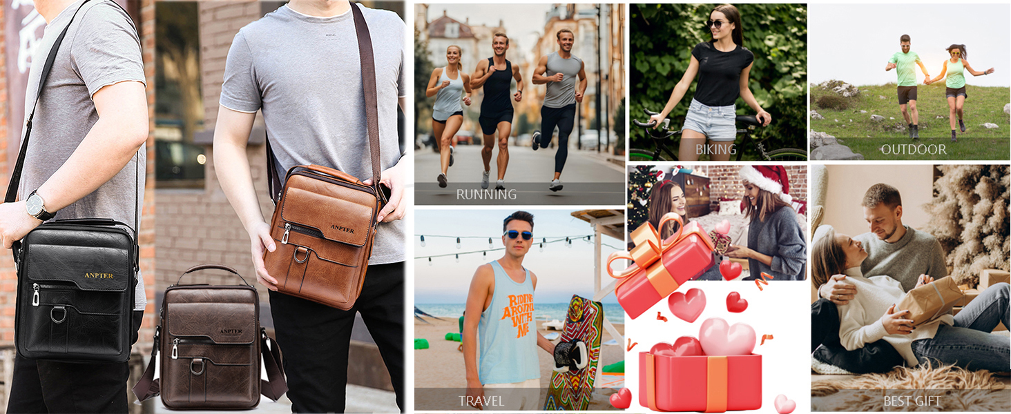 Чоловіча сумка через плече ANPTER: шкіряна, вінтажна, месенджер, через плече, для телефону (колір: коричневий)