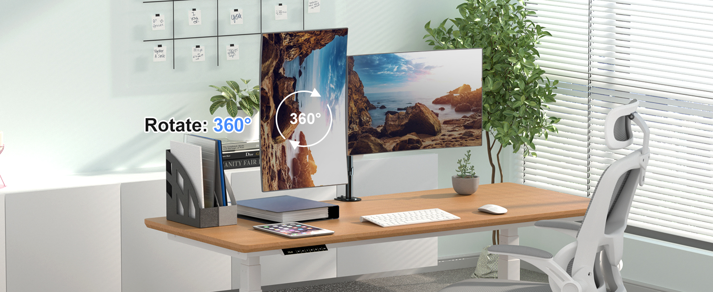 Кронштейн для двох моніторів Pholiten (13-32 дюймів), настільний тримач з регулюванням висоти, нахилом та поворотом, VESA 75x75/100x100, до 10 кг на руку, білий (XX-Large)