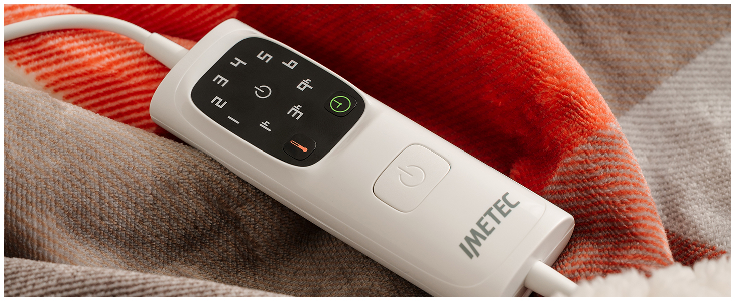 Електрична ковдра Imetec Adapto Tartan Festival, 160x120 см, тепла та затишна, з технологією Adapto, 6 температур, безпечна, швидкий нагрів, для дому, миюча, оранжево-сіра