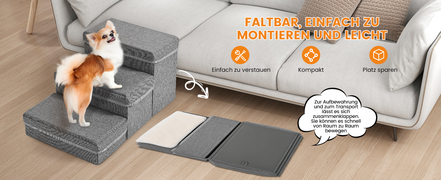 Сходинки для собак Sunowl, 2-ступеневі складні, широкі, з місцем для зберігання, для маленьких собак та котів, м'яка, неслизька поверхня