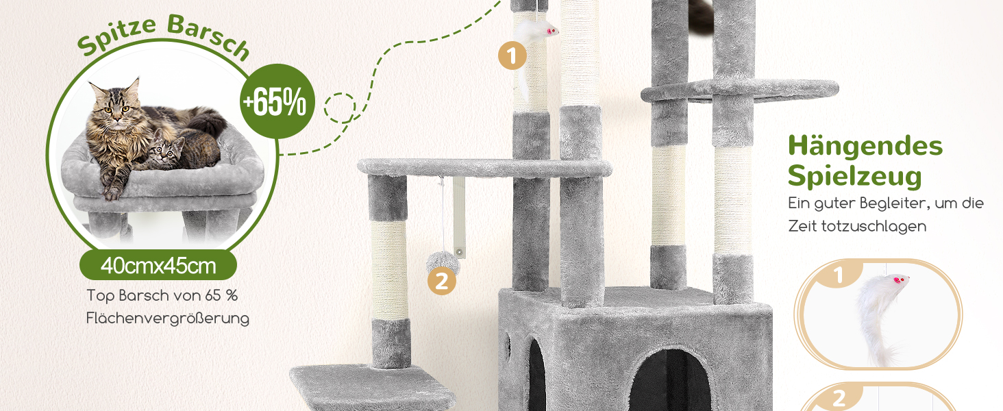 Драбина для котів Globlazer XL (156 см) з будиночком, платформами та когтеточками, сірий