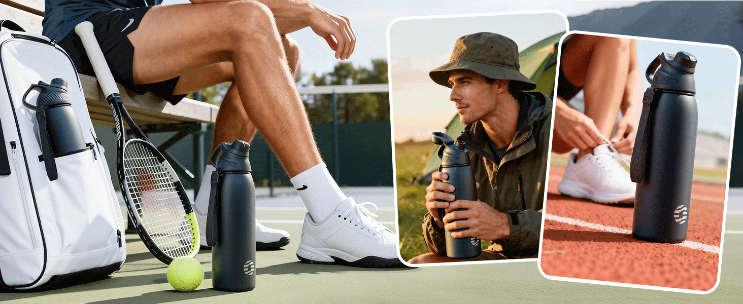 Фляга спортивна Fjbottle Edelstahl 1 л темно-синя з магнітною кришкою, BPA-free. Термофляга для школи, фітнесу, води, газованих напоїв