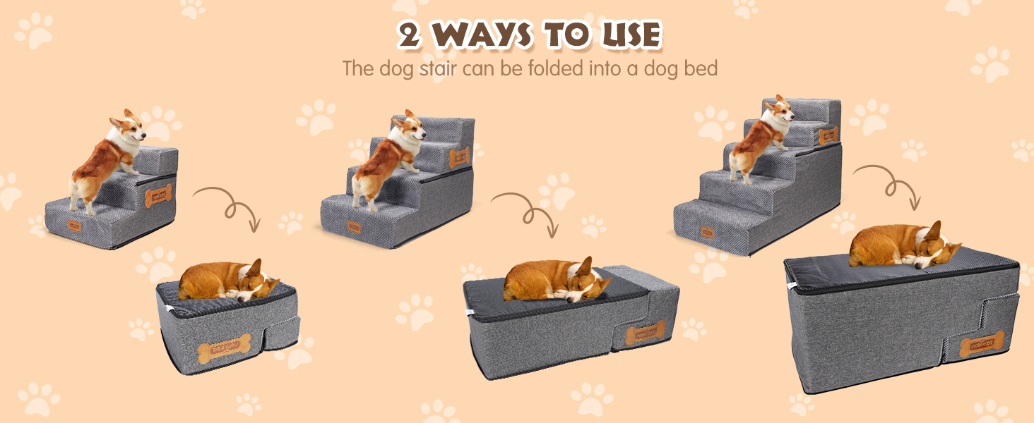 Східці для собак Nobleza: 3 сходинки для маленьких собак, котів, на ліжко, диван. З роликом для шерсті