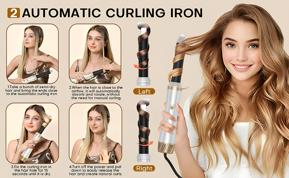 Airstyler 5 в 1: набір для укладки волосся з автоматичною завивкою, фен-щітка, 1000W, для об'єму, випрямлення та локонів