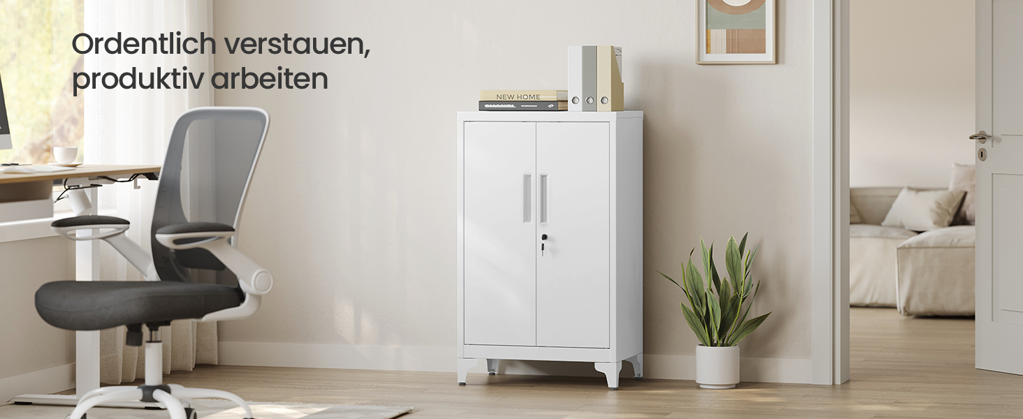 SONGMICS File Cabinet, Multi-Purpose Cabinet, Office Cabinet with 2 Doors, Lockable Cabinet, Steel Storage Cabinet, for Study Room, Living Room, Matte White OMC012W01