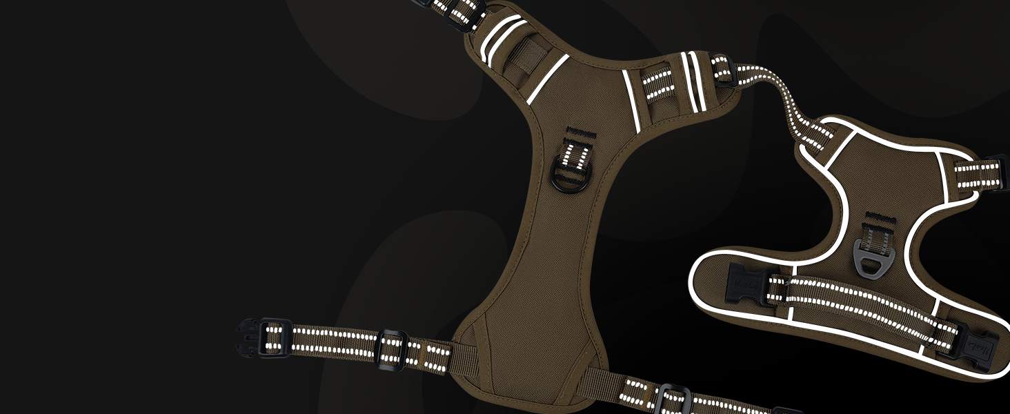 Шлейка для собак HEELE з регулюванням натягу, світловідбиваюча, для середніх собак, з м'якою ручкою, 1 пряжка, легко одягається, коричнева, розмір M, обхват грудей 38-71 см, Uni-Khaki