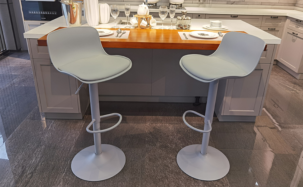 YOUNIKE Adjustable Bar Stools 2-Pack - Kitchen Bar Chairs with Backrest, Faux Leather, Grey