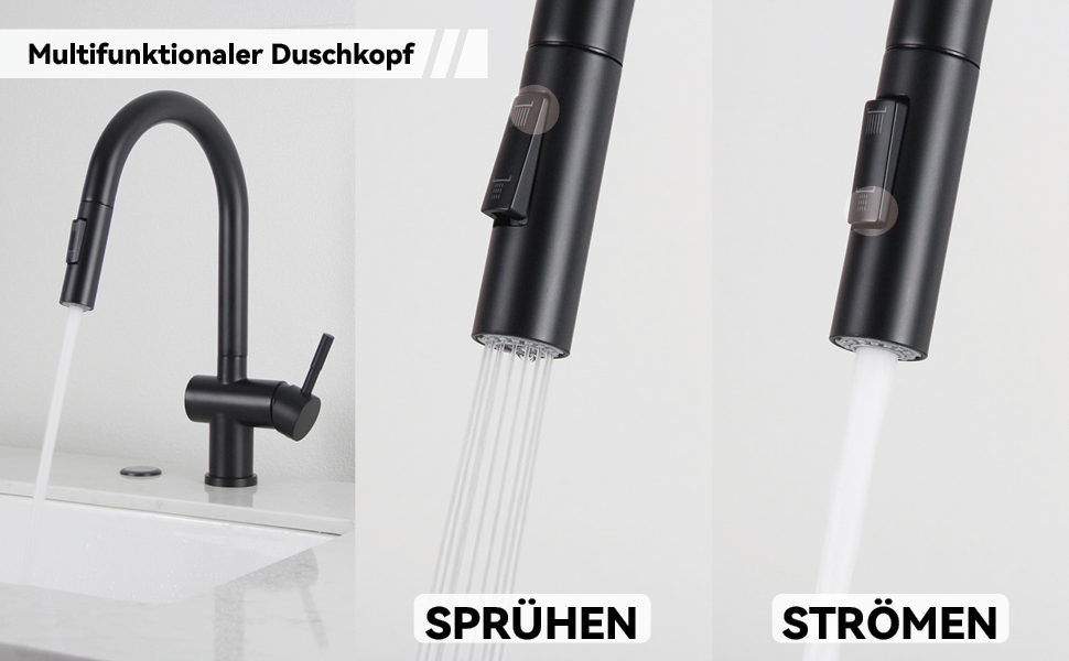 Кран кухонний високого тиску SEMANEY з висувною лійкою, поворотний на 360°, одноручковий, матовий чорний