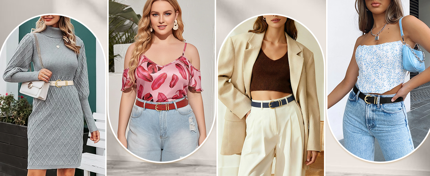 Жіночий шкіряний ремінь JasGood для джинсів, спідниць та суконь, золота пряжка, темно-синій, 120 см (під талію 91-105 см)