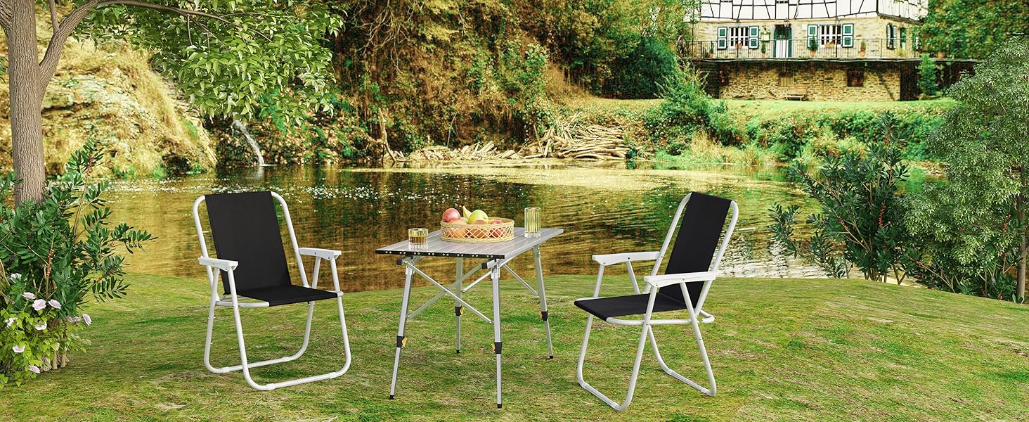 WOLTU Folding Camping Chairs, 2-Pack, Folding Chair, Comfortable Folding Stool, Lightweight Fishing Chair with Armrests for Picnic, Outdoor, Hiking, Garden, Balcony, (Black)