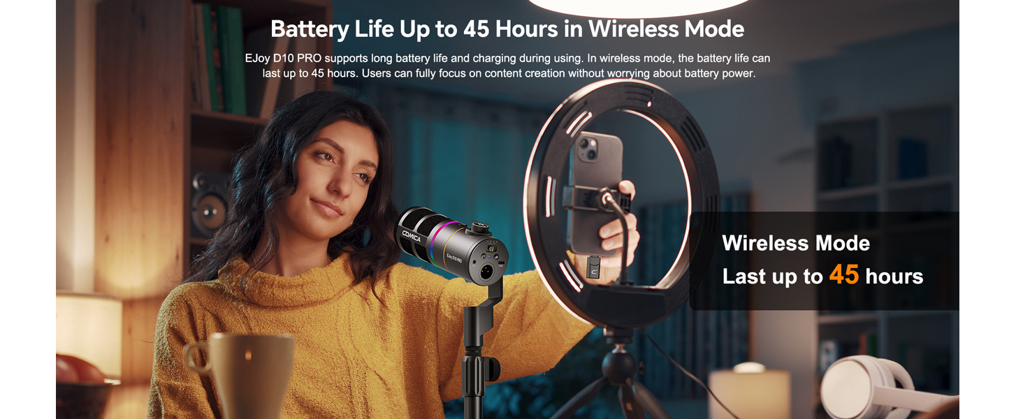 Мікрофон Comica D10 Pro D з підсвічуванням RGB та кріпленням для стрімінгу, геймінгу та запису подкастів (чорний)