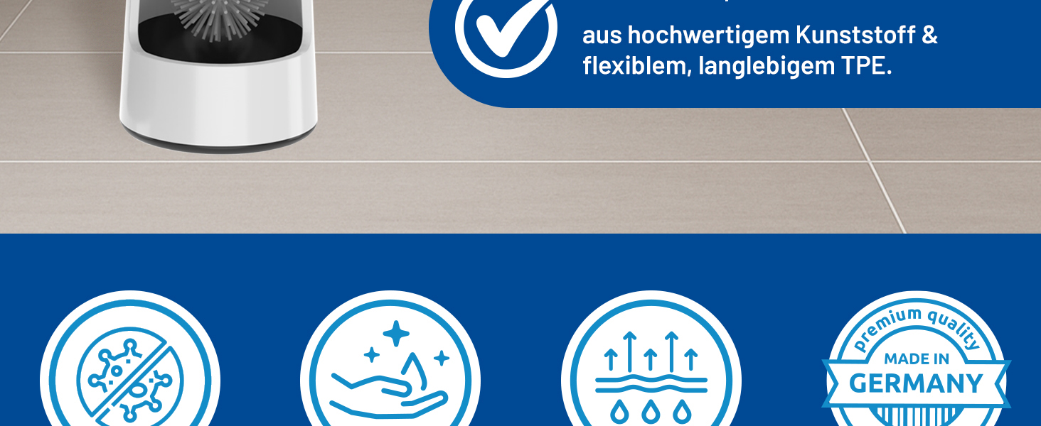 Набір для туалету Rival Recycling з щіткою для обідка унітазу – ергономічна щітка для унітазу з перероблених матеріалів, для швидкого та ретельного очищення, з тримачем (білий, Meiler)