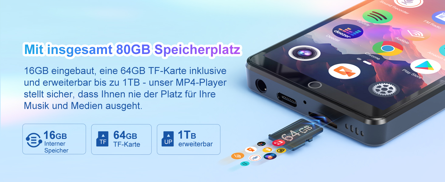MP3 плеєр 80GB з Bluetooth, WiFi, камерою та сенсорним екраном 4.02