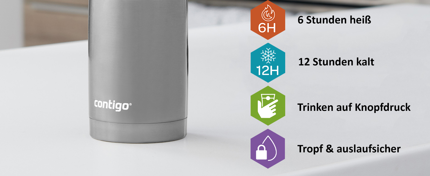 Contigo Byron Snapseal Stainless Steel Thermobecher - Leakproof Travel Coffee Mug - 590ml