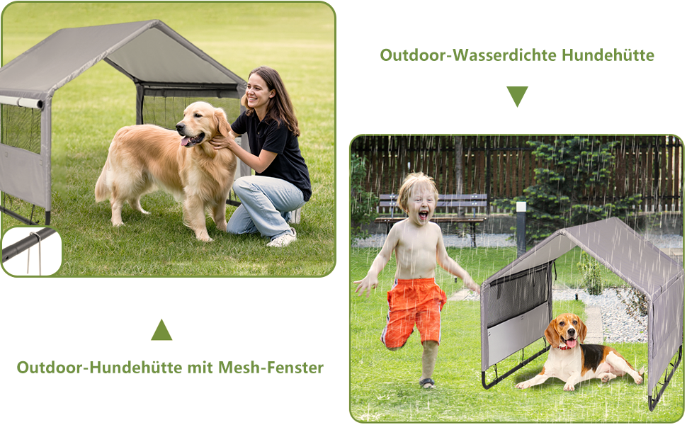 Будка для собак Outdoor 120x120x100 см, водонепроникна, сітка, сірий колір