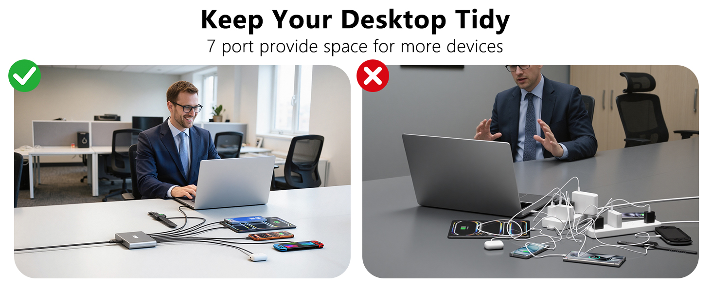 Зарядний пристрій USB-C 455W, 7 портів, GaN PD PPS, для MacBook, Dell, iPhone, Samsung, ноутбуків, планшетів, телефонів – Сірий