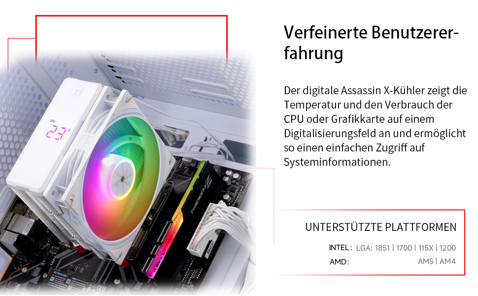 Thermalright Assassin X 120 Digital ARGB: Кулер для CPU з цифровим дисплеєм, білий, для AM5/AM4, Intel lga1851/1700