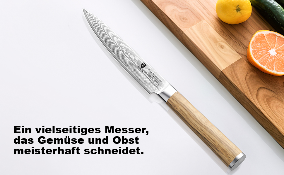 BRODARK Ніж кухарський Дамаск з VG10 сталевим ядром, професійний, з ручкою з оливкового дерева, High Carbon нержавіюча сталь (5.5 дюймів)