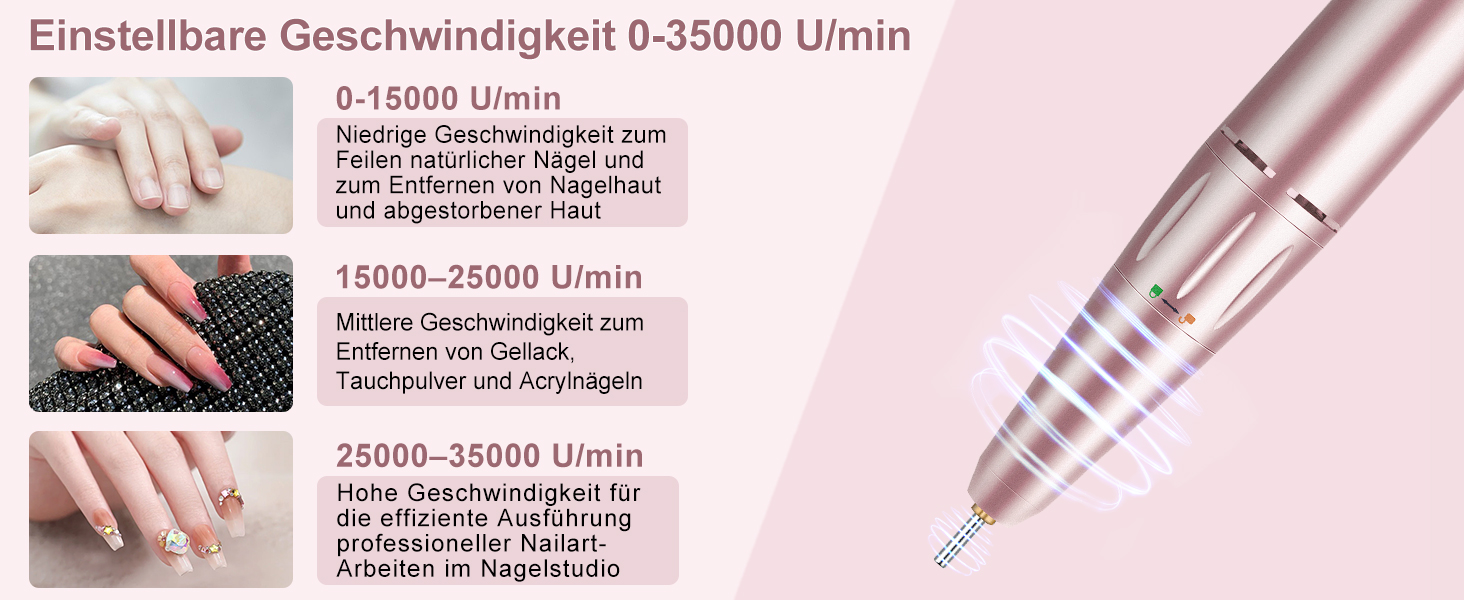 Електрична машинка для манікюру Urbuti 11 в 1, 35000 об/хв, USB, рожева. Набір для професійного манікюру з фрезерами для гелю та лаку