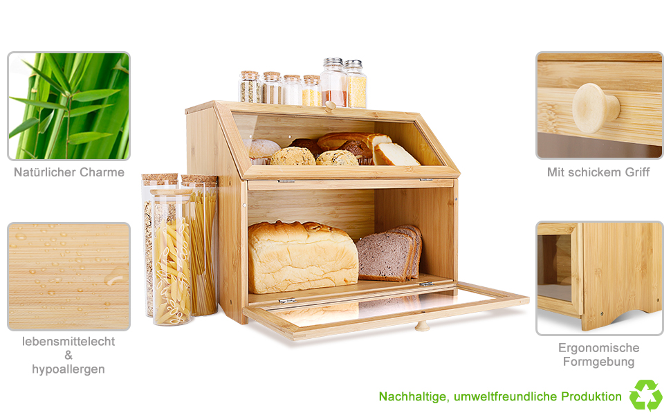Leader Accessories Бамбуковий хлібний ящик з 2 ярусами, 39x25x32 см